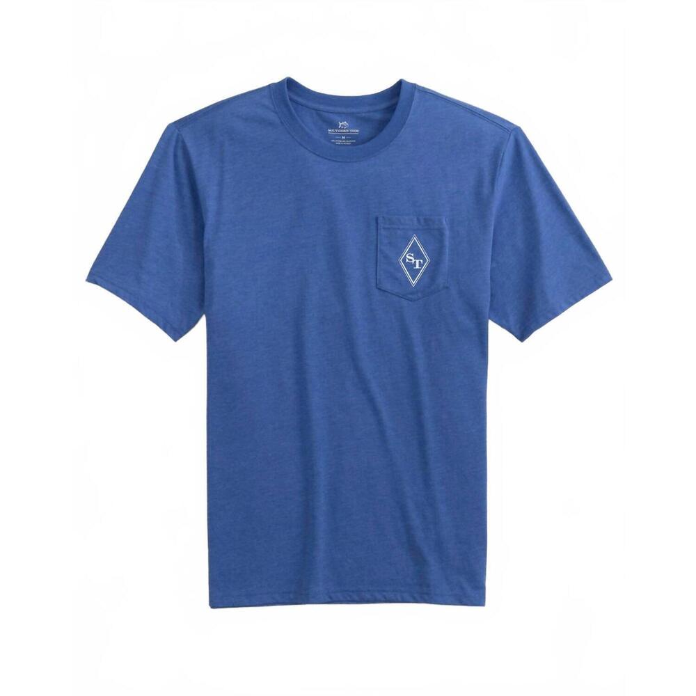 NEW SOUTHERN TIDE men's nautical diamond short sleeve tee in heather blue lolite
